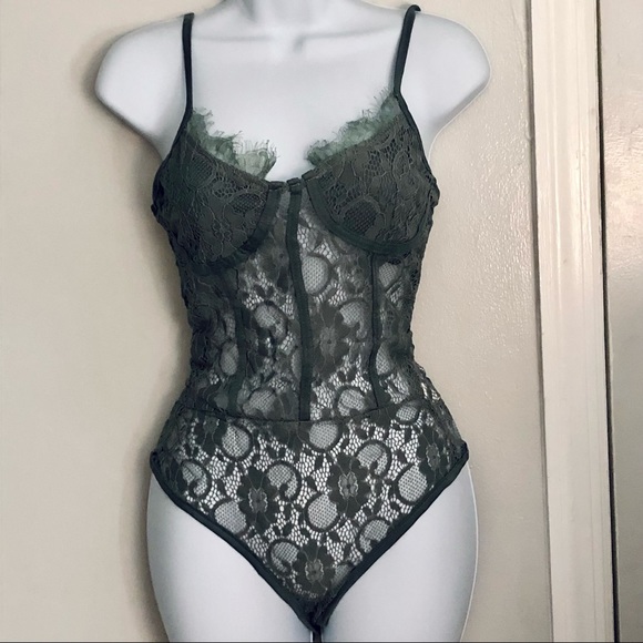 Tall Grey Strappy Lace Bodysuit - Picture 1 of 5